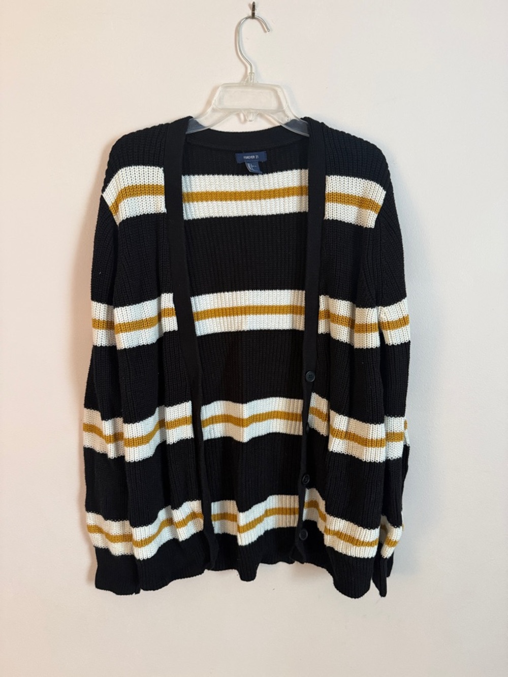 Forever 21 Black, White & Mustard Stripe Men’s Cardigan